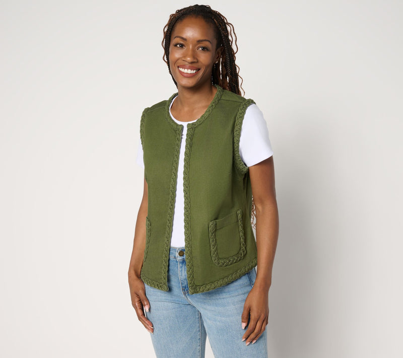 LOGO by Lori Goldstein Denim Vest with Braided Trim — View 3