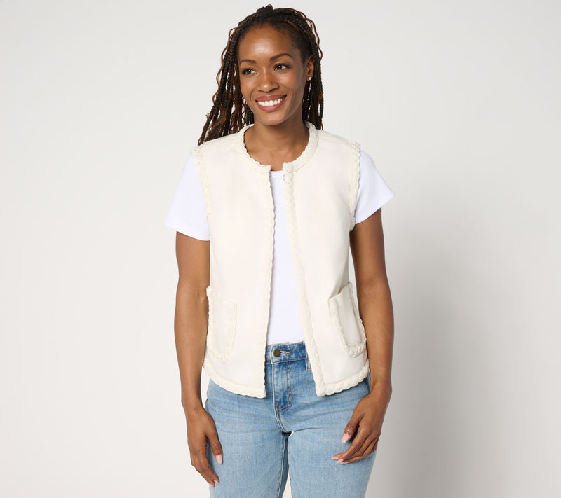 LOGO by Lori Goldstein Denim Vest with Braided Trim — View 7