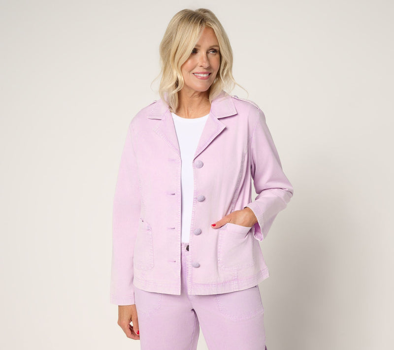 LOGO by Lori Goldstein Stone Wash Notched Collar Blazer — View 11