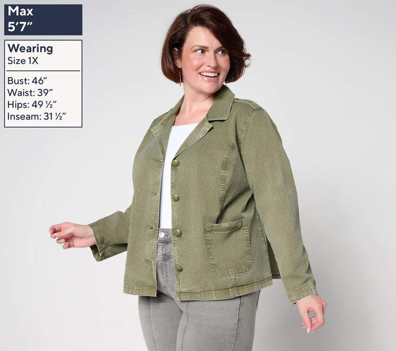LOGO by Lori Goldstein Stone Wash Notched Collar Blazer — View 2