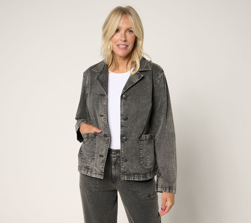 LOGO by Lori Goldstein Stone Wash Notched Collar Blazer — View 13