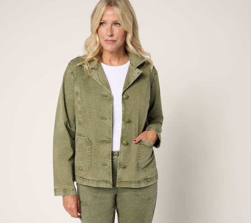 LOGO by Lori Goldstein Stone Wash Notched Collar Blazer — View 14