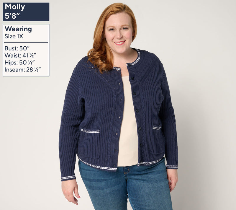 Isaac Mizrahi Live! Yacht Club Cable Stitch Sweater — View 2