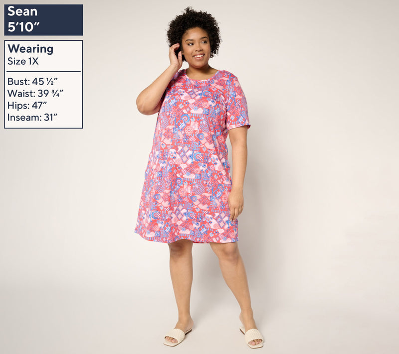 Denim & Co. Regular Favorite Jersey Knee Length Printed Dress — View 2