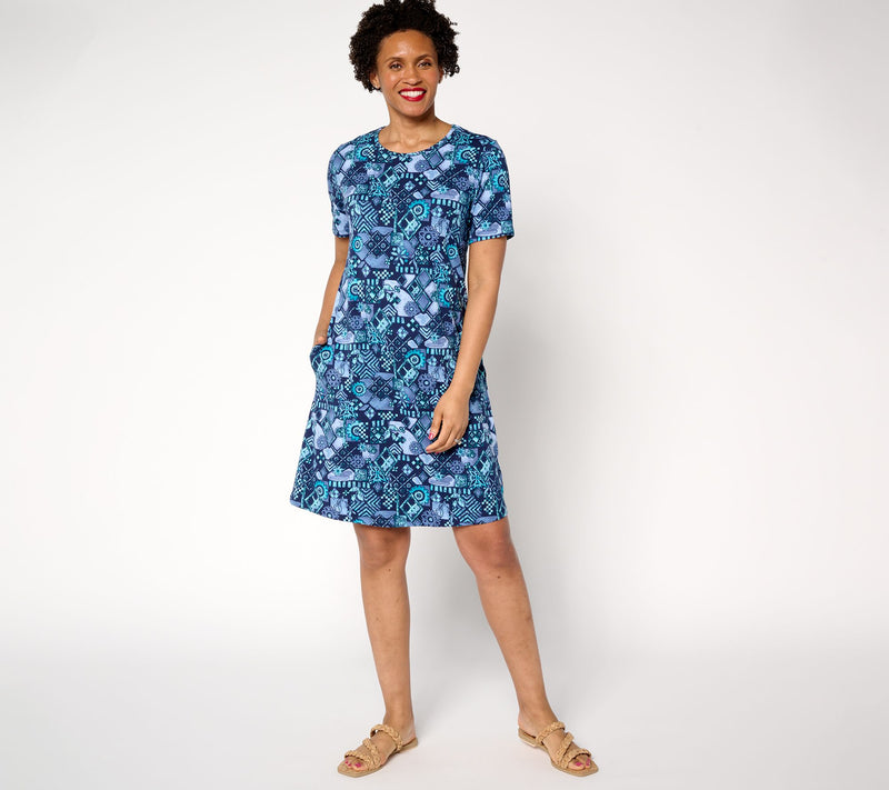 Denim & Co. Regular Favorite Jersey Knee Length Printed Dress — View 9
