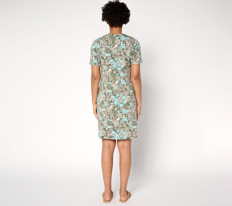 Denim & Co. Petite Favorite Jersey Knee Length Printed Dress — View 4
