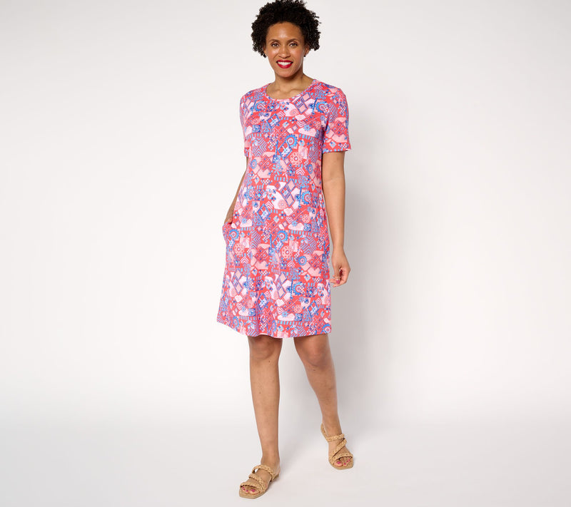 Denim & Co. Petite Favorite Jersey Knee Length Printed Dress — View 9