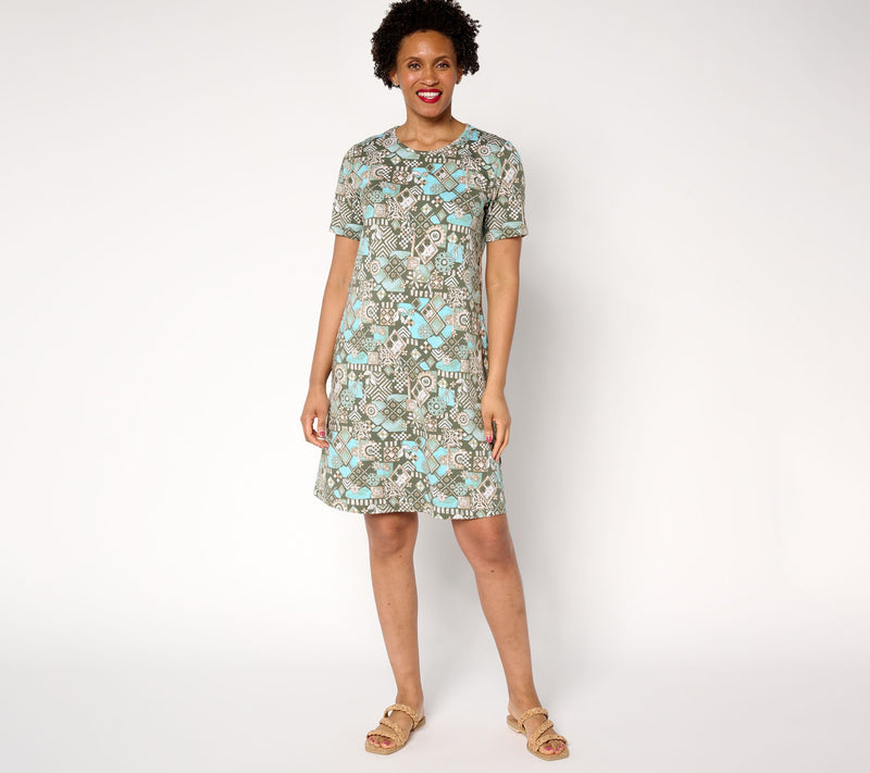 Denim & Co. Petite Favorite Jersey Knee Length Printed Dress — View 10