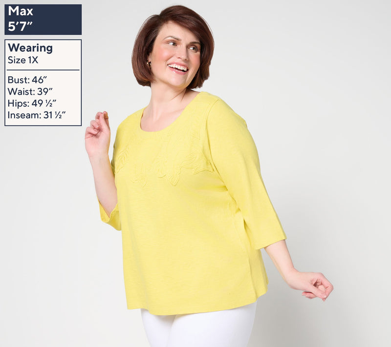 Denim & Co. Regular Embroidered 100% Cotton Jersey Top — View 2