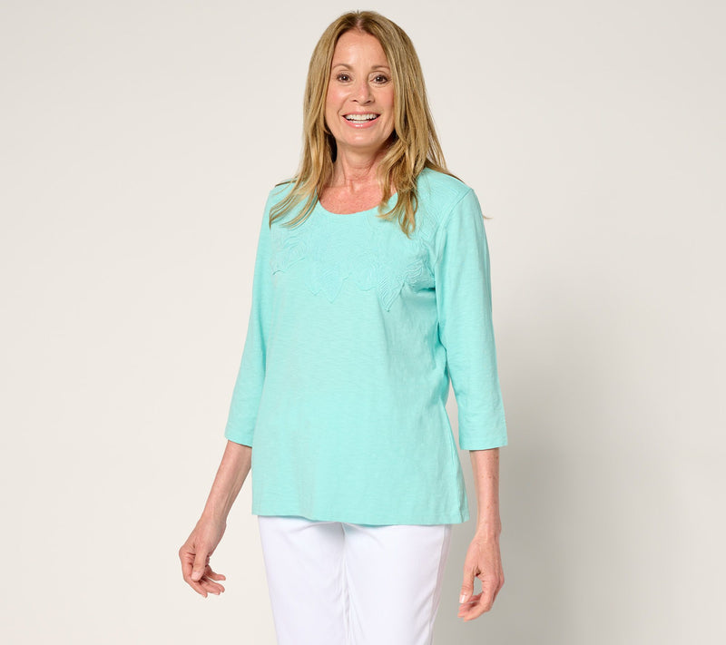 Denim & Co. Regular Embroidered 100% Cotton Jersey Top — View 13
