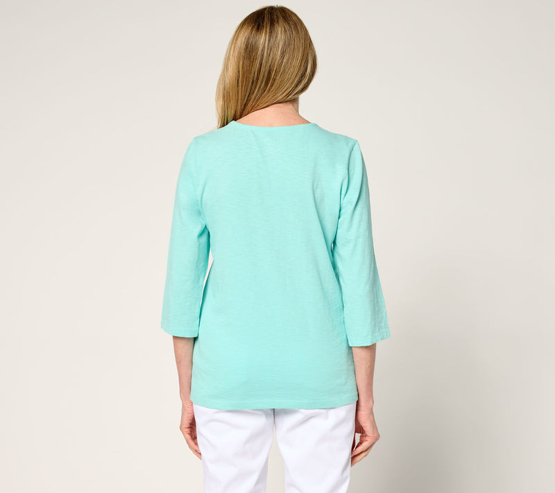 Denim & Co. Petite Embroidered 100% Cotton Jersey Top — View 4