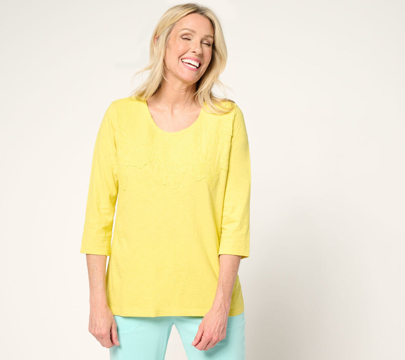 Denim & Co. Petite Embroidered 100% Cotton Jersey Top — View 14