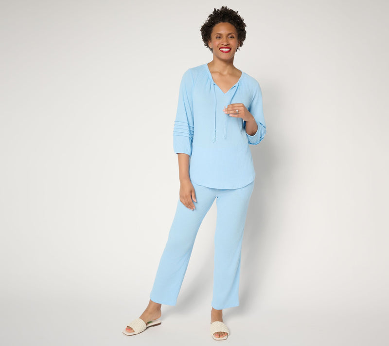 Denim & Co. Beach Knit Gauze Split Neck Top with Tassels — View 13