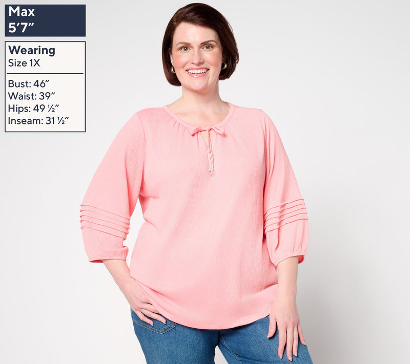 Denim & Co. Beach Knit Gauze Split Neck Top with Tassels — View 10