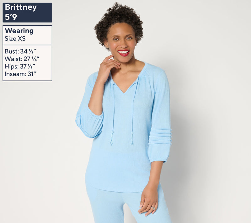 Denim & Co. Beach Knit Gauze Split Neck Top with Tassels — View 11