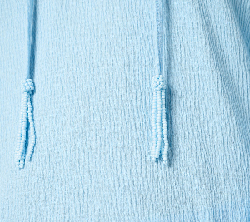 Denim & Co. Beach Knit Gauze Split Neck Top with Tassels — View 14