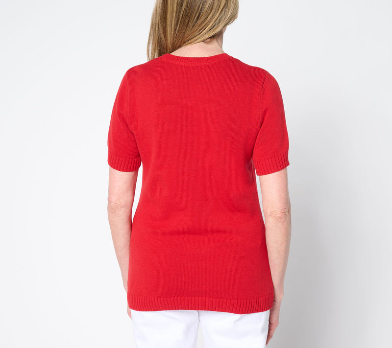 Denim & Co. 100% Cotton Short Sleeve Intarsia Sweater — View 14