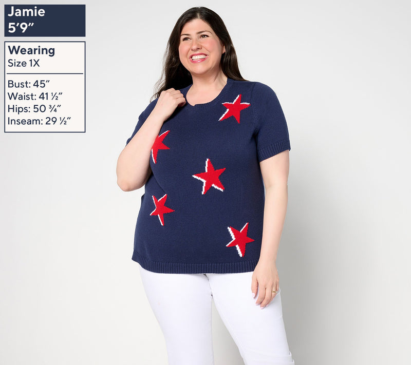 Denim & Co. 100% Cotton Short Sleeve Intarsia Sweater — View 12