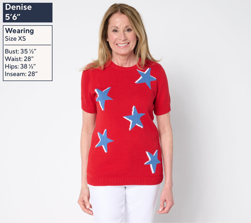 Denim & Co. 100% Cotton Short Sleeve Intarsia Sweater — View 13