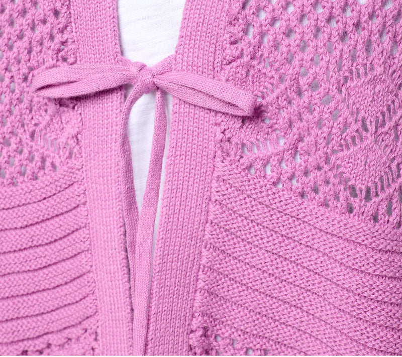 Denim & Co. 100% Cotton Pointelle Elbow Sleeve Tie Cardigan — View 10