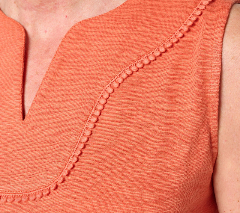 Denim & Co. Linen Blend Split Neck Tank with Picot Trim — View 14