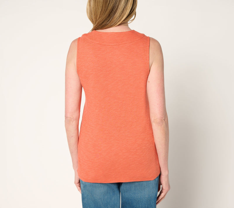 Denim & Co. Linen Blend Split Neck Tank with Picot Trim — View 12