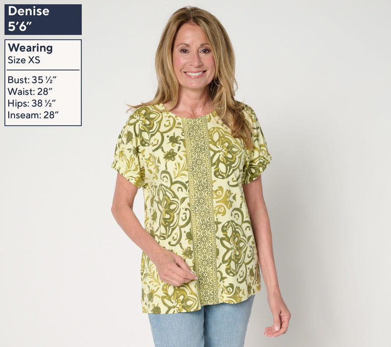 Denim & Co. So Soft Jersey Placed Print Dolman Top with Sleeve Detail — View 7