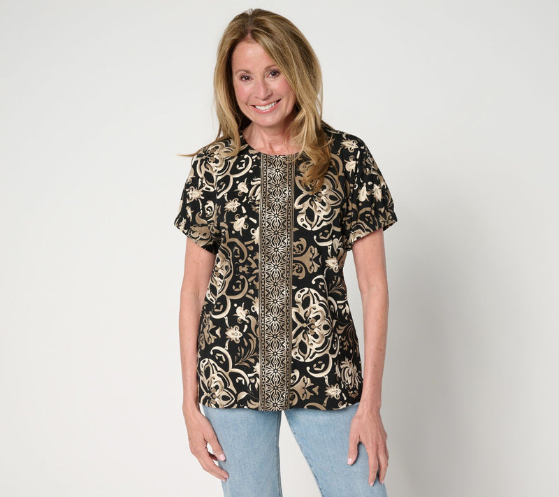 Denim & Co. So Soft Jersey Placed Print Dolman Top with Sleeve Detail — View 15