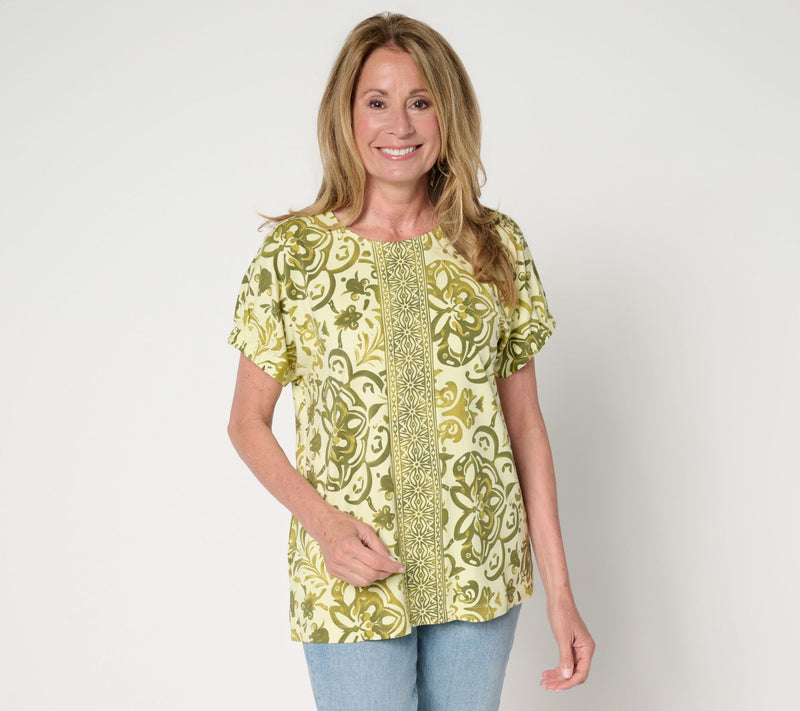 Denim & Co. So Soft Jersey Placed Print Dolman Top with Sleeve Detail — View 16