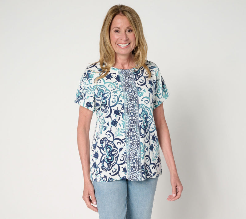 Denim & Co. So Soft Jersey Placed Print Dolman Top with Sleeve Detail — View 17