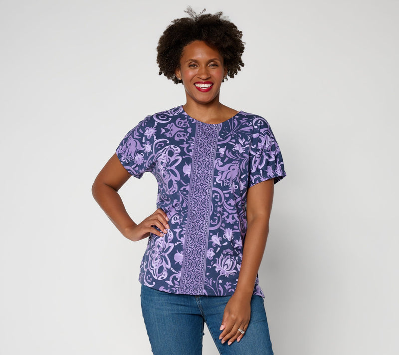 Denim & Co. So Soft Jersey Placed Print Dolman Top with Sleeve Detail — View 5