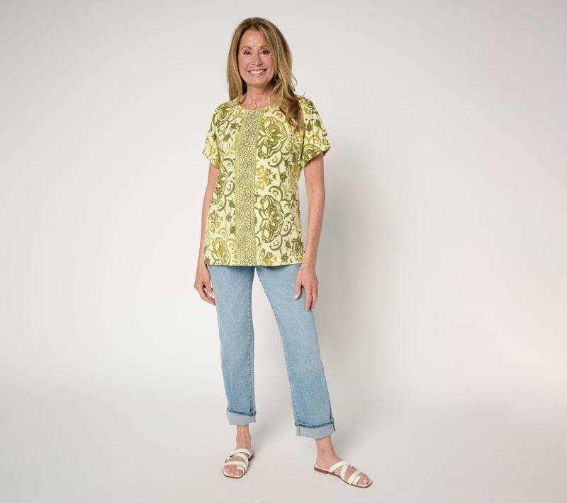 Denim & Co. So Soft Jersey Placed Print Dolman Top with Sleeve Detail — View 9