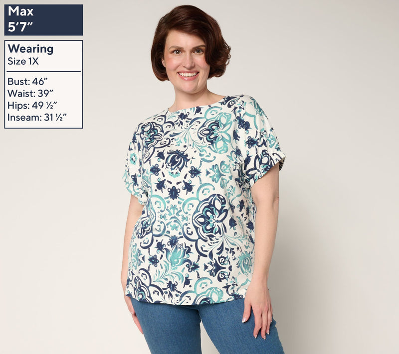 Denim & Co. So Soft Jersey Placed Print Dolman Top with Sleeve Detail — View 6