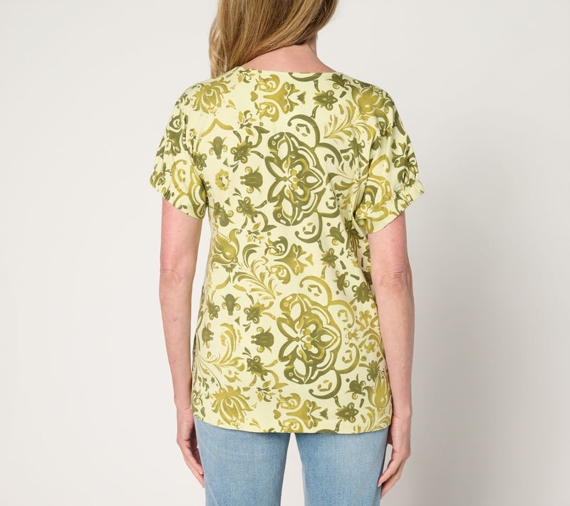 Denim & Co. So Soft Jersey Placed Print Dolman Top with Sleeve Detail — View 8