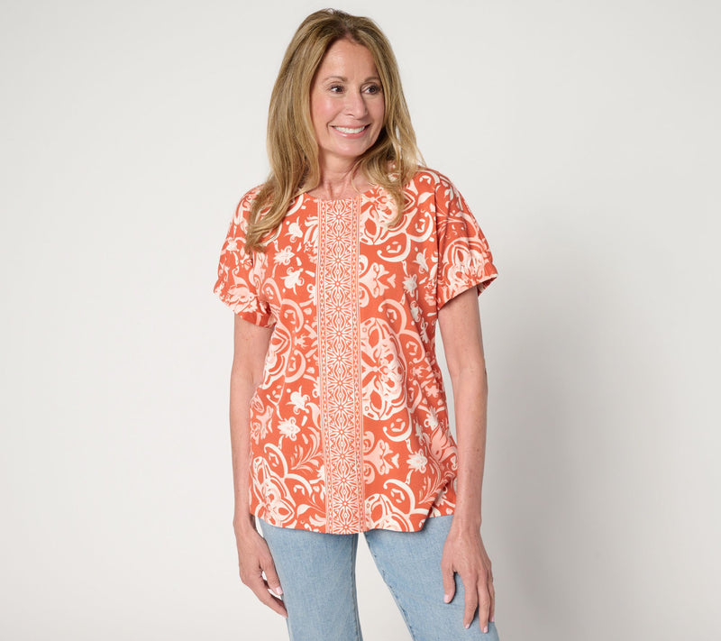 Denim & Co. So Soft Jersey Placed Print Dolman Top with Sleeve Detail — View 18