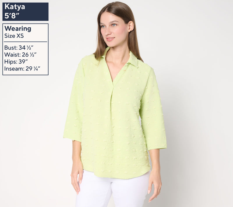 Denim & Co. Textured 3/4 Sleeve Collared Popover Top — View 4