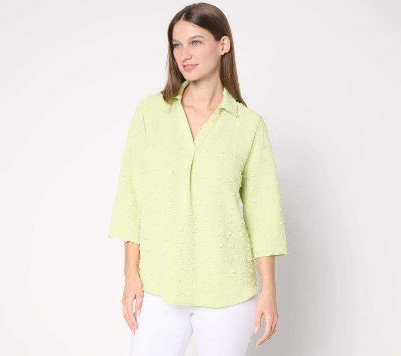 Denim & Co. Textured 3/4 Sleeve Collared Popover Top — View 11