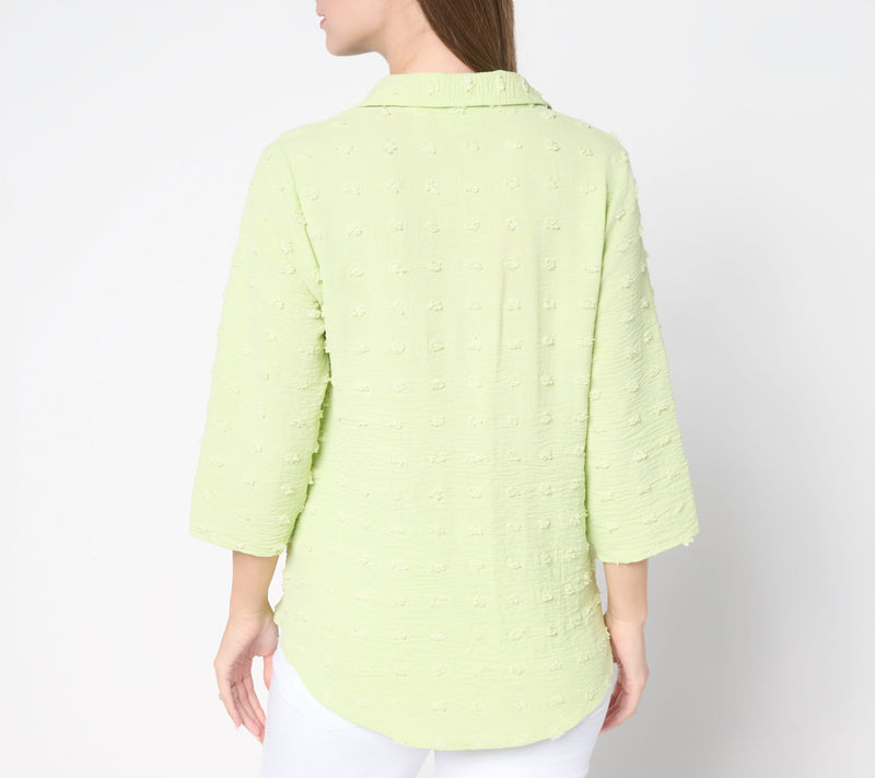 Denim & Co. Textured 3/4 Sleeve Collared Popover Top — View 5