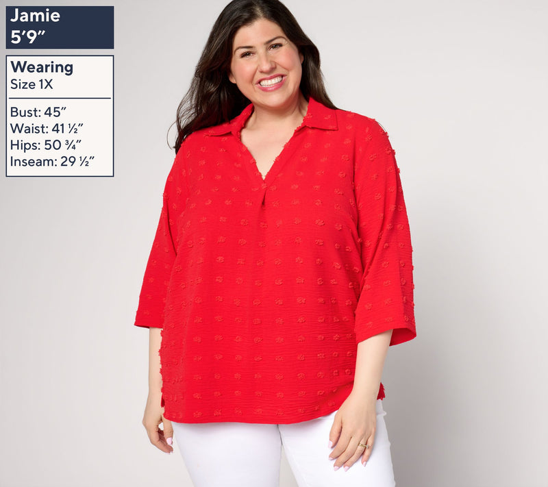 Denim & Co. Textured 3/4 Sleeve Collared Popover Top — View 3