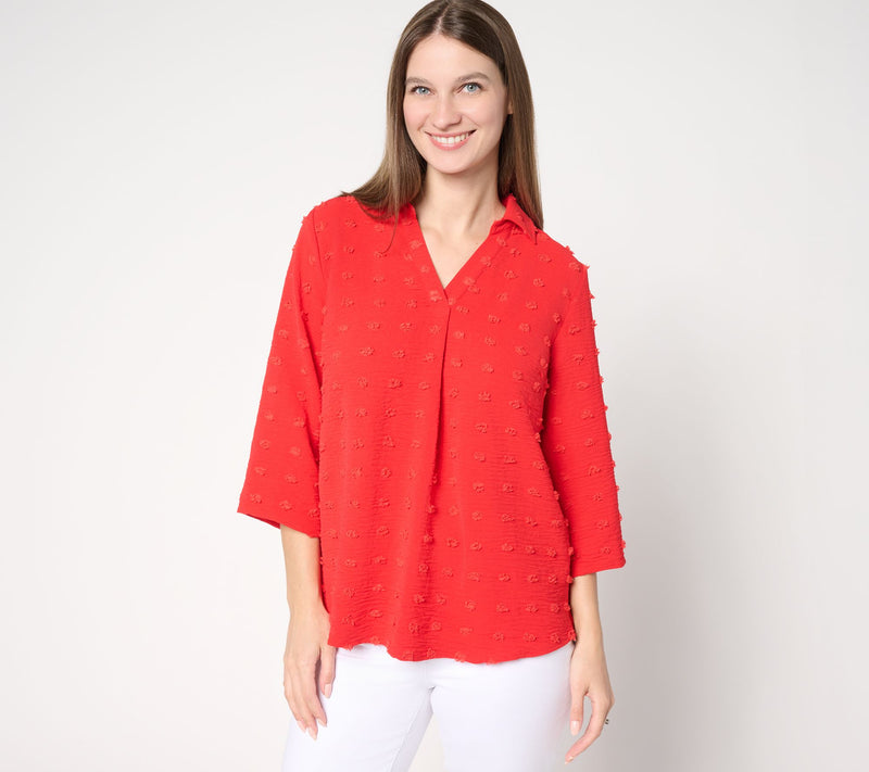 Denim & Co. Textured 3/4 Sleeve Collared Popover Top — View 12