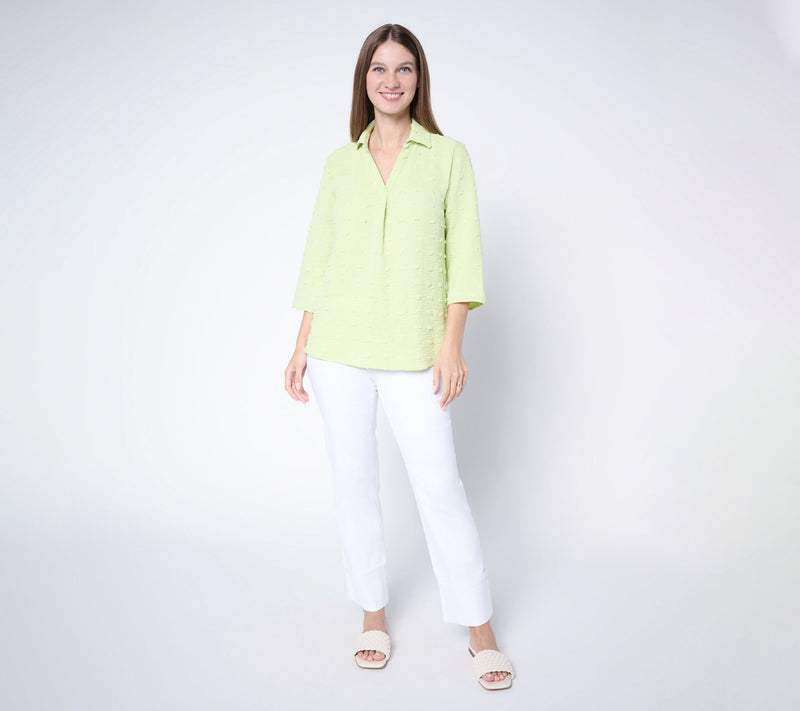 Denim & Co. Textured 3/4 Sleeve Collared Popover Top — View 6