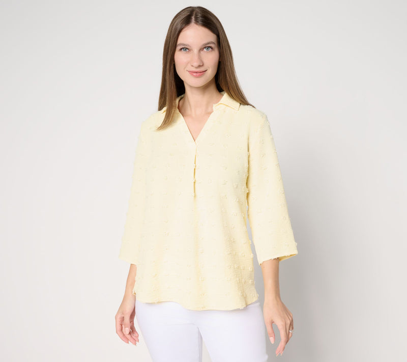 Denim & Co. Textured 3/4 Sleeve Collared Popover Top — View 14