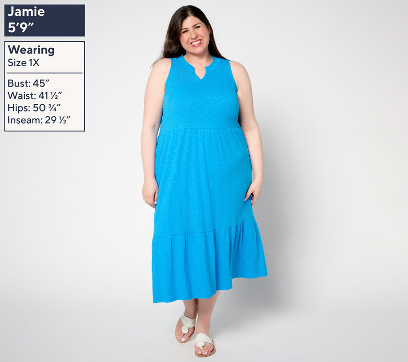 Denim & Co. Regular Linen Blend Midi Dress with Smock Neck — View 2