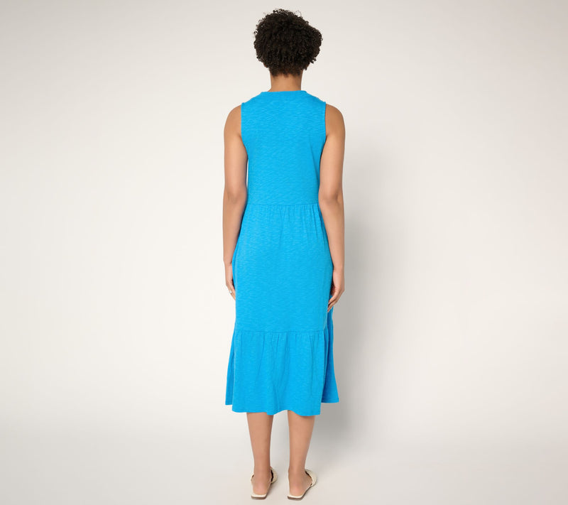 Denim & Co. Regular Linen Blend Midi Dress with Smock Neck — View 4