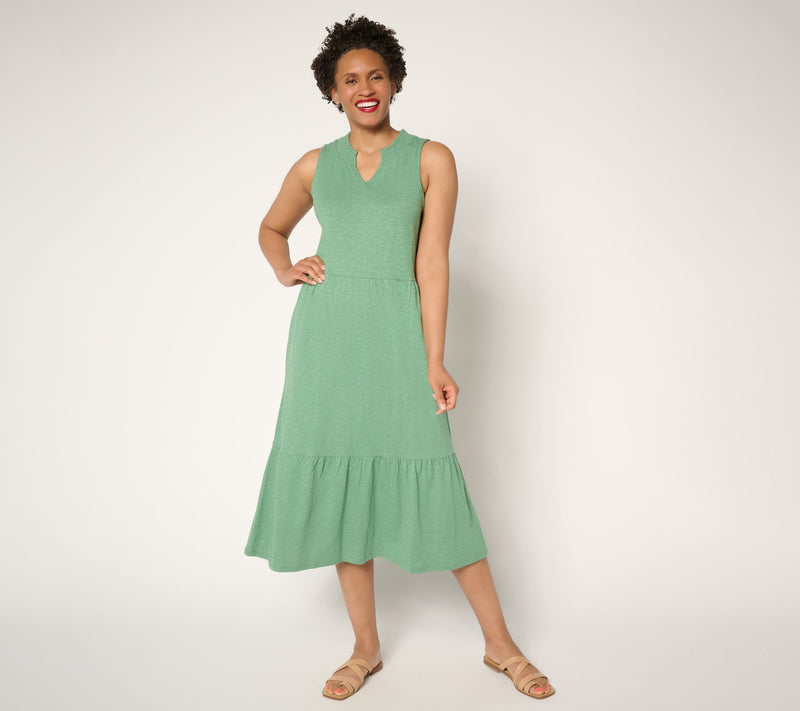 Denim & Co. Regular Linen Blend Midi Dress with Smock Neck — View 12