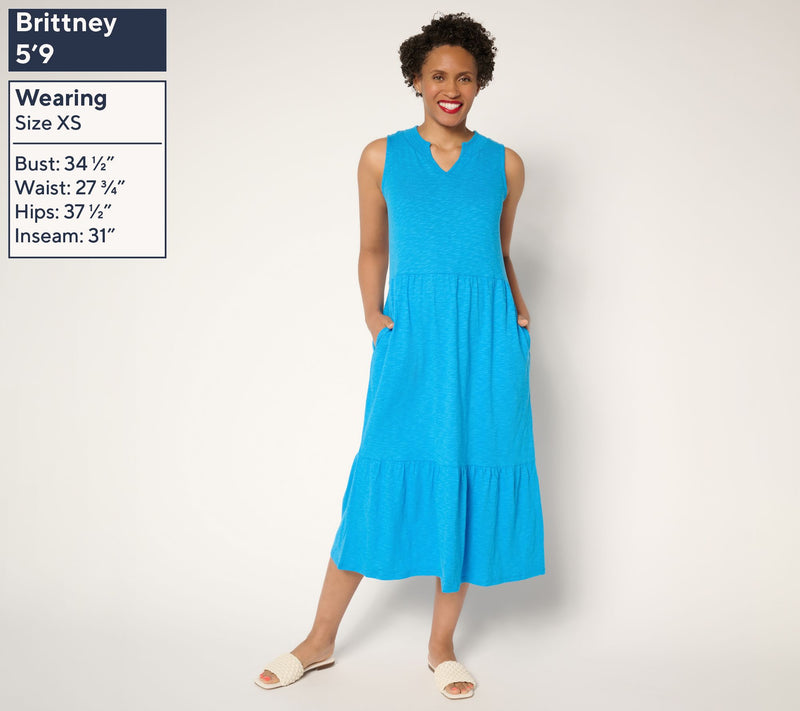 Denim & Co. Petite Linen Blend Midi Dress with Smock Neck — View 5