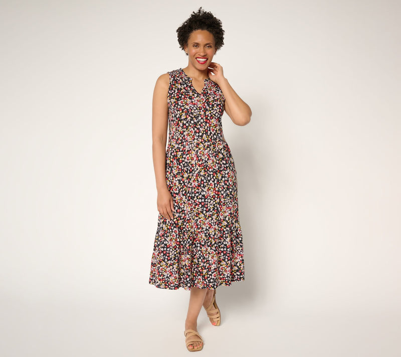 Denim & Co. Petite Linen Blend Midi Dress with Smock Neck — View 13