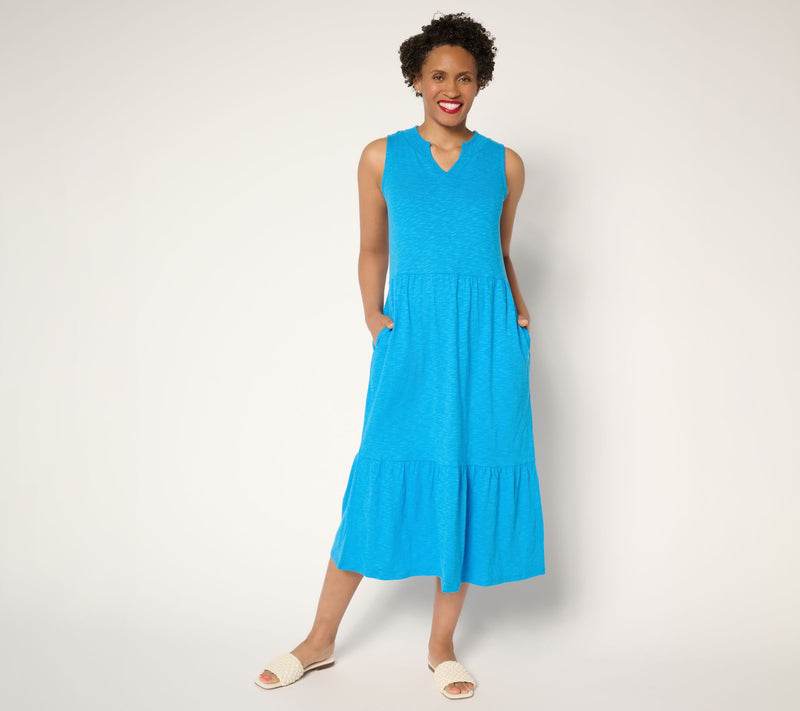 Denim & Co. Petite Linen Blend Midi Dress with Smock Neck — View 14