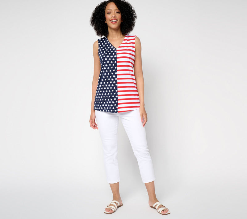 Denim & Co. Americana Favorite Jersey V-Neck Tank — View 10
