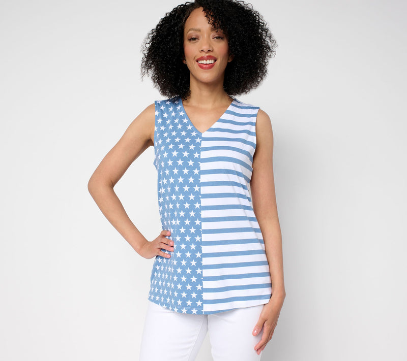 Denim & Co. Americana Favorite Jersey V-Neck Tank — View 3